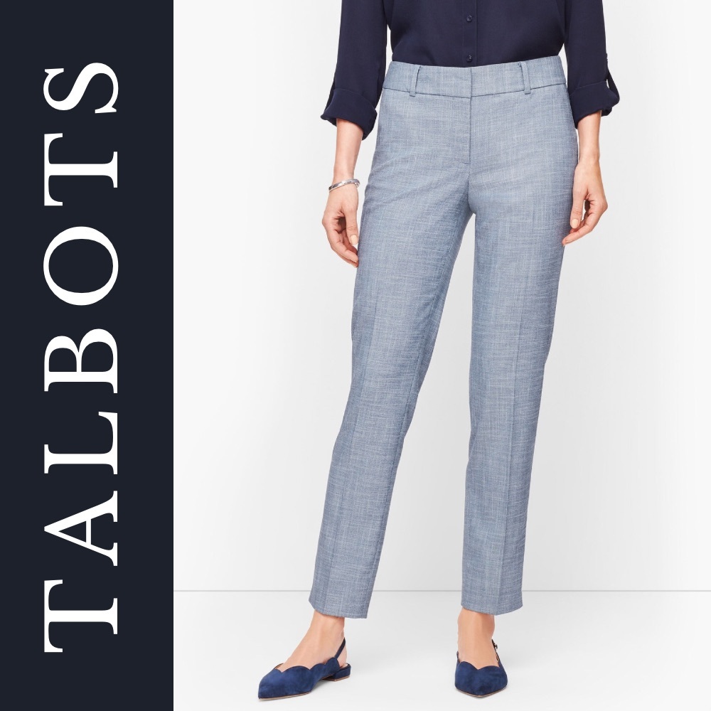 NWOT Talbots 4P Straight Ankle Pant in Hampshire Sharkskin Blue